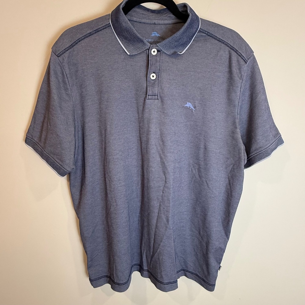 Tommy Bahama Mens Polo Shirt M/M Blue Short Sleeve Supima Cotton Polyester